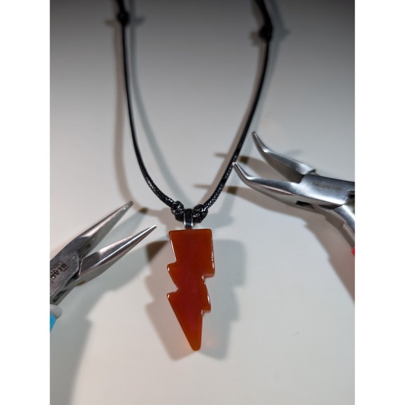 Jewelry - Carnelian Lightning Bolt Pendant Necklace Adjustable Black Cord Orange Gemstone